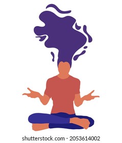 Cartoon girl with a slender figure in the lotus position, yoga, hair fluttering. Background design for print, social media, banners, invitations, covers, flyers, brochures, start page.