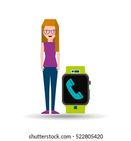 cartoon girl smart watch app telephone vector illustration eps 10