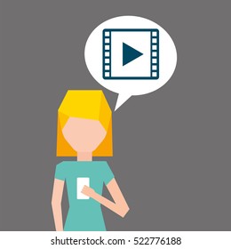 cartoon girl smartphone video social media graphic vector illustration eps 10