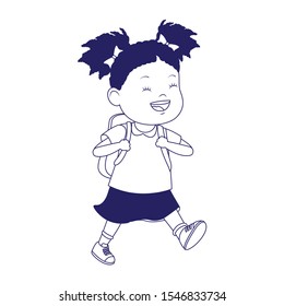 cartoon girl smiling with a backpack icon over white background, vector illustration