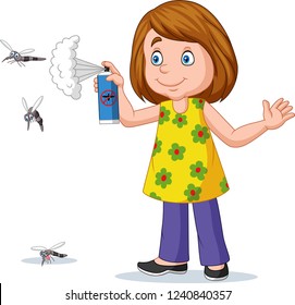 Cartoon girl spraying a mosquito