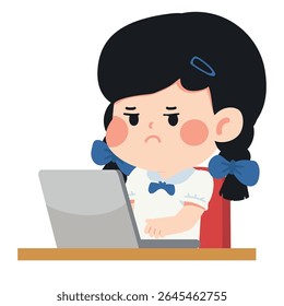 Cartoon Girl Student Using Laptop Computer flat