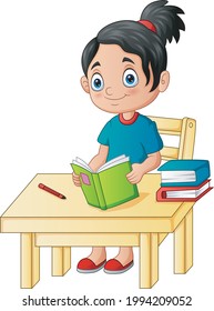 Cartoon a girl studying on the desk
