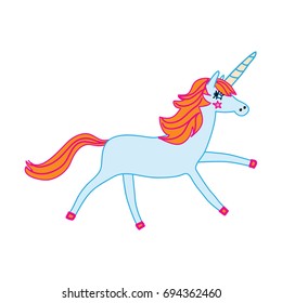 Cartoon girl style running unicorn. Vector illustration.