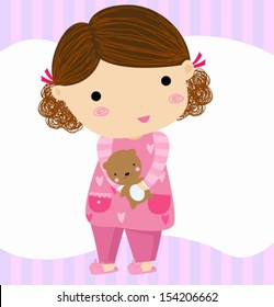 Cartoon girl with teddy bear