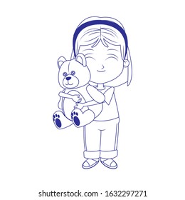 cartoon girl with teddy bear icon over white background, flat design, vector illustration