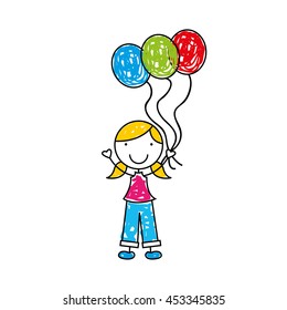 cartoon girl with toy ballon, vector illustration