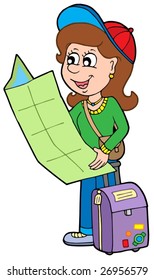 Cartoon girl traveller - vector illustration.
