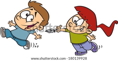 Cartoon Girl Trying Tickle Cartoon Boy Stock Vector 