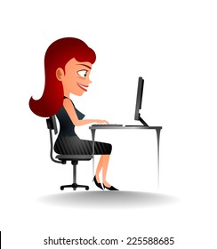 cartoon girl using a computer