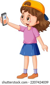 Cartoon girl using smartphone  illustration