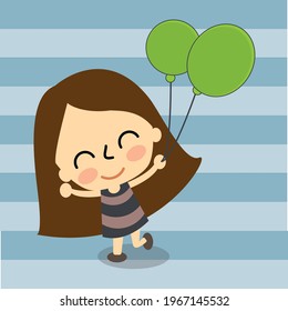 Cartoon Girl Vector Character Design in a happy moment with her Balloon 