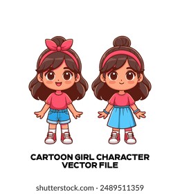 Cartoon Girl Vector Character Design. 2d vector illustration of a cute and beautiful cartoon character. Editable EPS file.