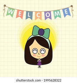 Cartoon Girl Vector, Standing for warmly welcome using for decorating in graphic design job