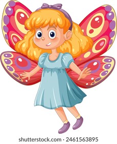Cartoon girl with vibrant butterfly wings