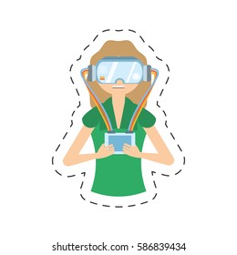 cartoon girl with vr headset control vector illustration eps 10