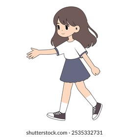  Ilustração de vetor de caminhada de menina de desenhos animados