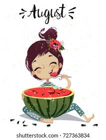 cartoon girl with watermelon