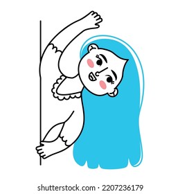 Cartoon Girl Waving On White Background