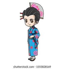 cartoon girl wearing japanese clothes