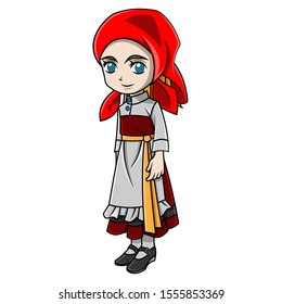 cartoon girl wearing russian clothes