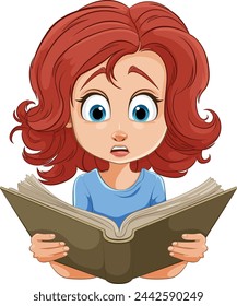 Cartoon of a girl with wide eyes reading