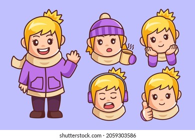 Cartoon Girl in Winter Clothes