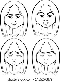 Cartoon Girl Woman Female Face Expressions