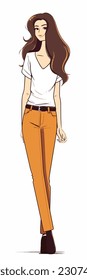 A cartoon Girl, woman. flat cartoon character, stylish girl, fashion girl isolated in white background. 2d ouline style girl character. vector illustration.