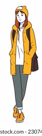 A cartoon Girl, woman. flat cartoon character, stylish girl, fashion girl isolated in white background. 2d ouline style girl character. vector illustration.
