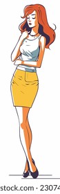 A cartoon Girl, woman. flat cartoon character, stylish girl, fashion girl isolated in white background. 2d ouline style girl character. vector illustration.