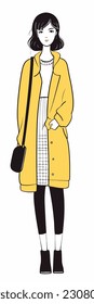 A cartoon Girl, woman. flat cartoon character, stylish girl, fashion girl isolated in white background. 2d ouline style girl character. vector illustration.