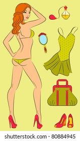Cartoon girl with woman's elements. Vector set