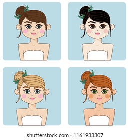 cartoon girls with different color type