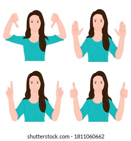 Cartoon girls gestures set on white background vector illustration modern style 