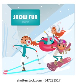 cartoon girls makes winter sports