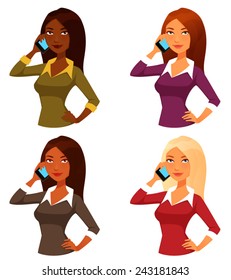 cartoon girls with mobile phone