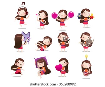 Cartoon Girls Set illustration vector