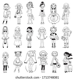 Cartoon Girls wearing Medical Masks. Active girls from different professions protect themselves from a pandemic. Coronavirus - COVID-19.
