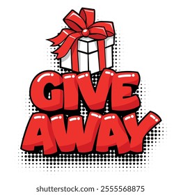 Cartoon giveaway banner with festive gift box. Gift offer promotion poster template. It's time for give away in e-commerce and social media.  Vector on transparent background
