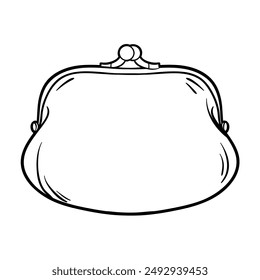 Cartoon glamour coin purse, outline vector illustration, isolated on white