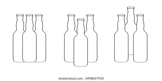 Patrón de línea de botella de cerveza de vidrio de dibujos animados. Icono de botellas de cerveza o limonada. Siluetas de botellas de cerveza. Bebidas alcohólicas. Herramientas alcohólicas, para fiesta y letrero de borracho. 