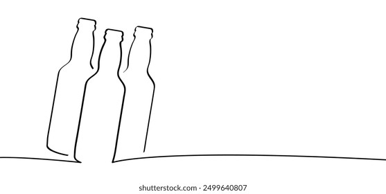 Cartoon glass beer bottle line pattern. Beer or or lemonade bottles icon. Beer bottles silhouettes. Alcohol drinks. Alcoholic tools, for  party and drunk  sign. Cheers logo