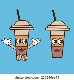 Cartoon glass of coffee in retro style.
