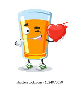 cartoon glass of orange juice character mascot keeps the heart on white background
