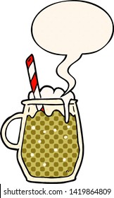 cartoon glass of root beer with straw with speech bubble in comic book style