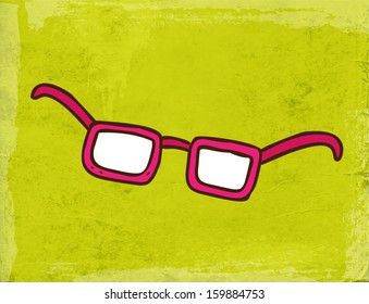 Cartoon Glasses. Cute Hand Drawn Vector illustration, Vintage Paper Texture Background