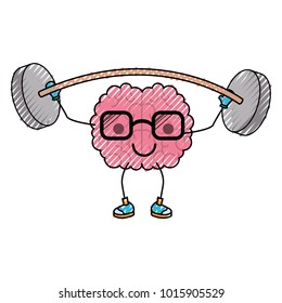 cartoon with glasses train the brain with calm expression in colored crayon silhouette