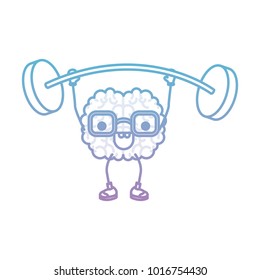 cartoon with glasses train the brain with happy expression in degraded blue to purple color contour