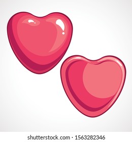 Cartoon glitter pink heart and heart shape. Vector illustration